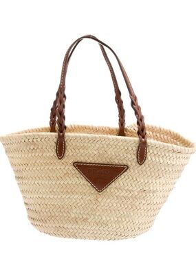 Prada PALMITO+VITELLO Natural Straw Tote with Brown Leather Handles